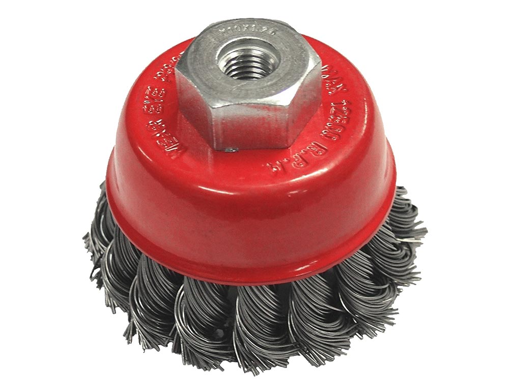 Wire Cup Brush Twist Knot 65mm M14 x2 0.5mm steel wire FAIWBT65