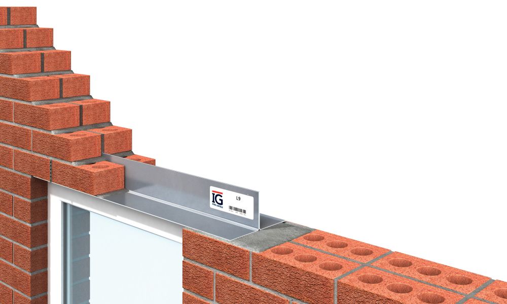 IG L9 lintel supplier range illustration shown installed; dimensions vary by ordered length.