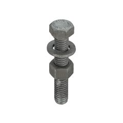 Grade 8.8 ISO 4017 assembled setscrew, nut and washer, Galv — representative range photograph