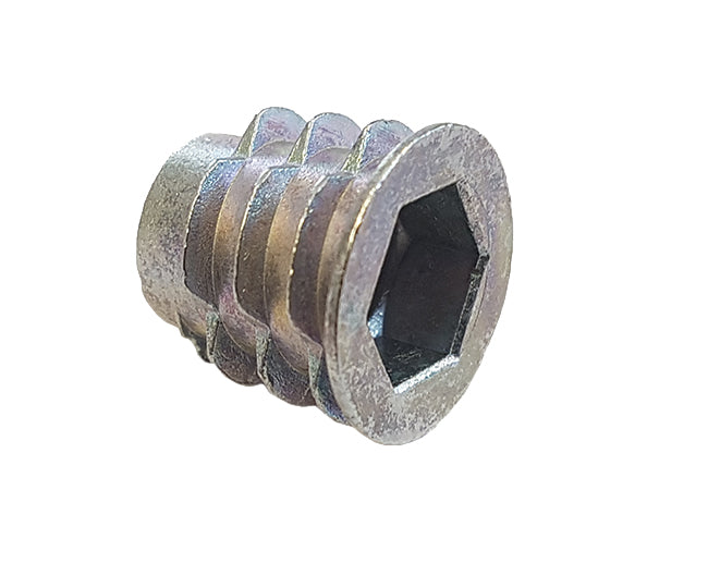 M10 x 13mm Type D Flanged Timber Insert Nut BZP or Yellow plated - representative range image; dimensions vary.