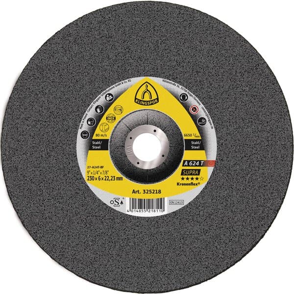Klingspor 125 x 6 x 22mm Depressed Metal Grinding Disc A 624 T 325216 — representative photograph; dimensions and quantity as listed