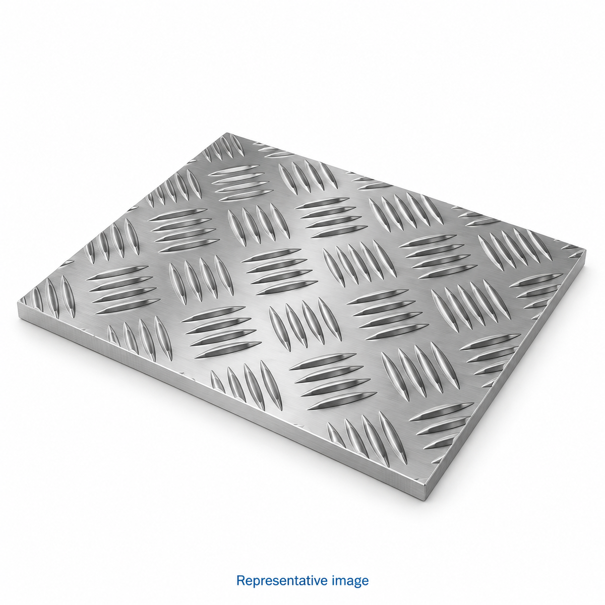 Representative rectangular aluminium tread plate with raised five-bar anti-slip pattern; size and specification vary — see product details