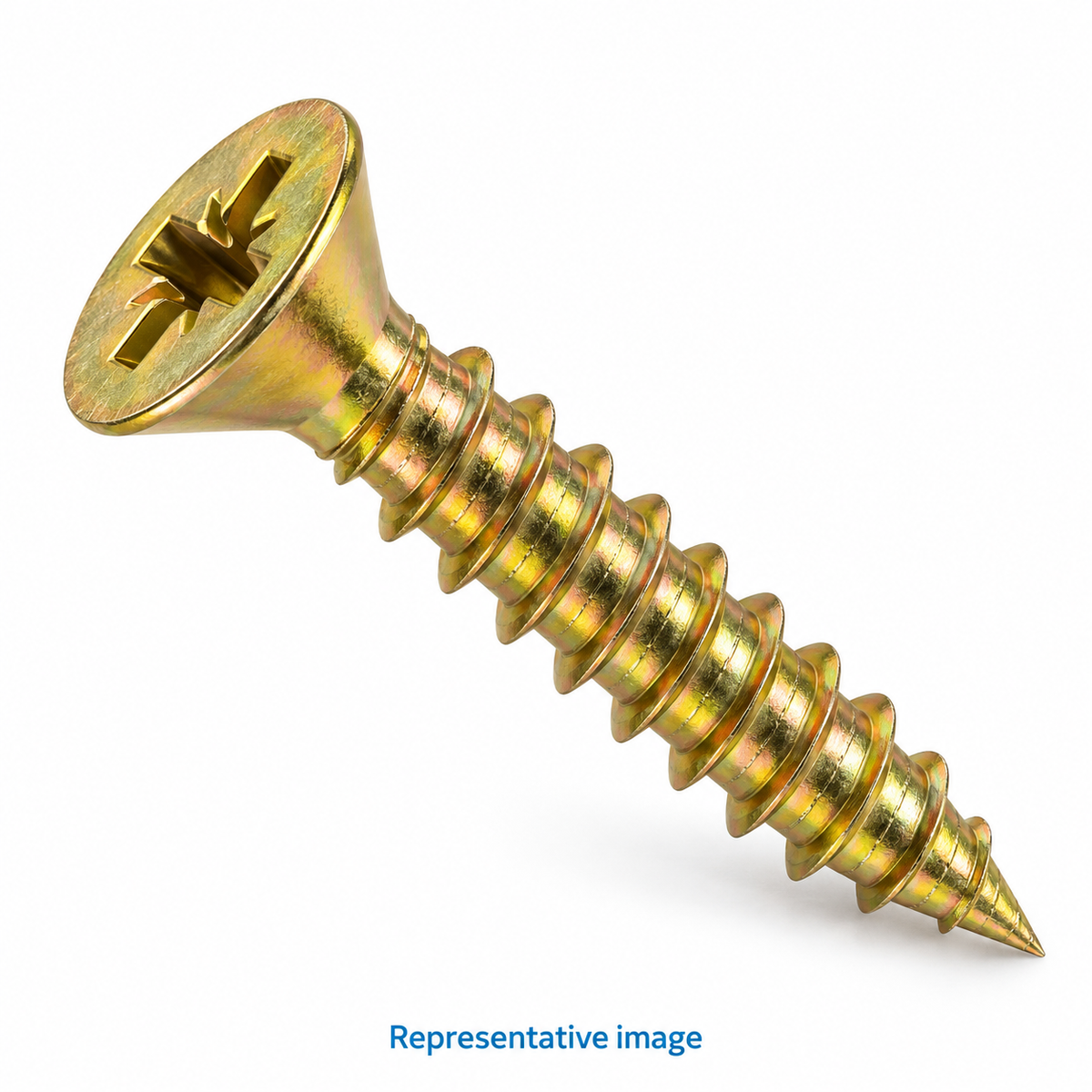 Representative pozidriv cross-recess countersunk screw with coarse thread and sharp tapered point; size and specification vary — see product details