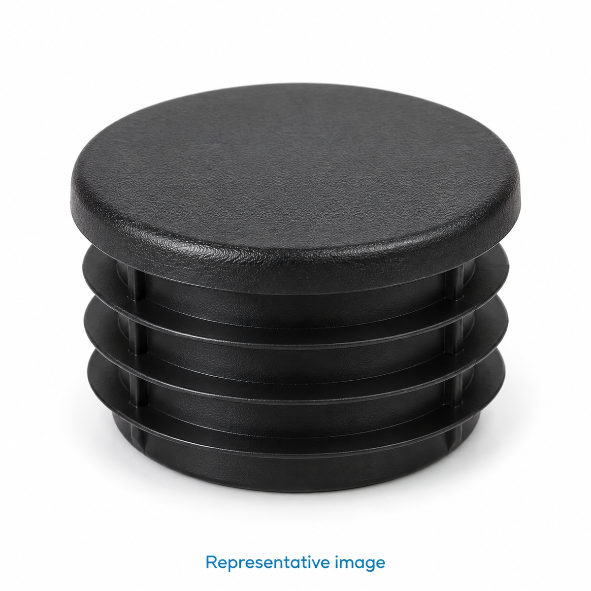 Representative ribbed black plastic round tube end insert; size and specification vary — see product details