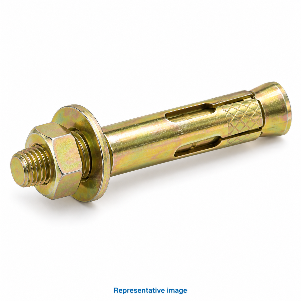 Representative metal sleeve expansion anchor with nut and washer, slotted cylindrical sleeve; size and specification vary — see product details