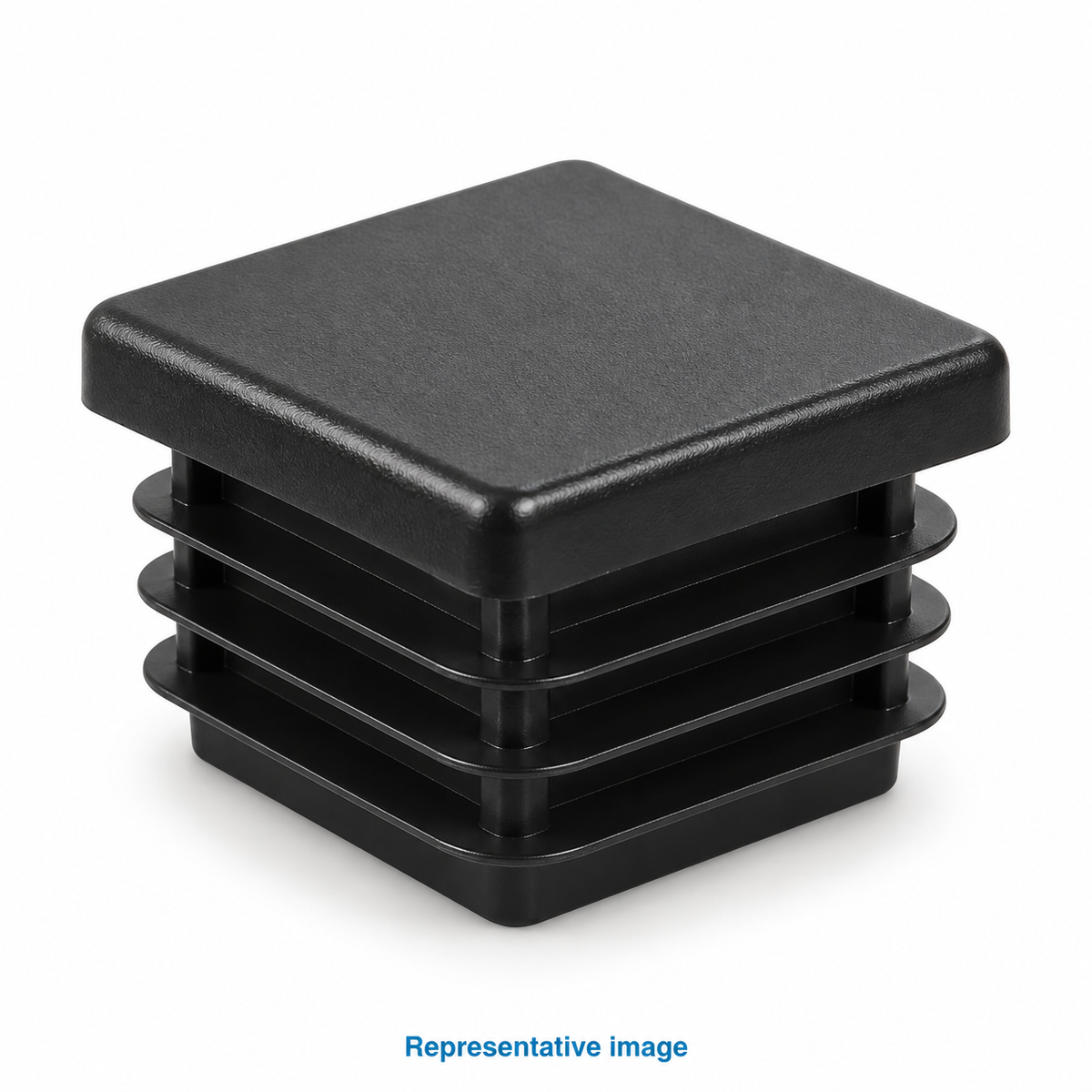 Representative ribbed black plastic square tube end insert; size and specification vary — see product details