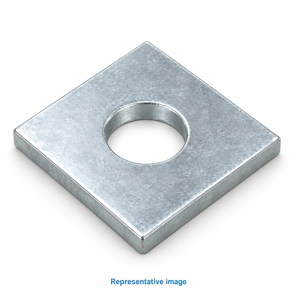Representative square flat plate washer with circular central hole; size and specification vary — see product details