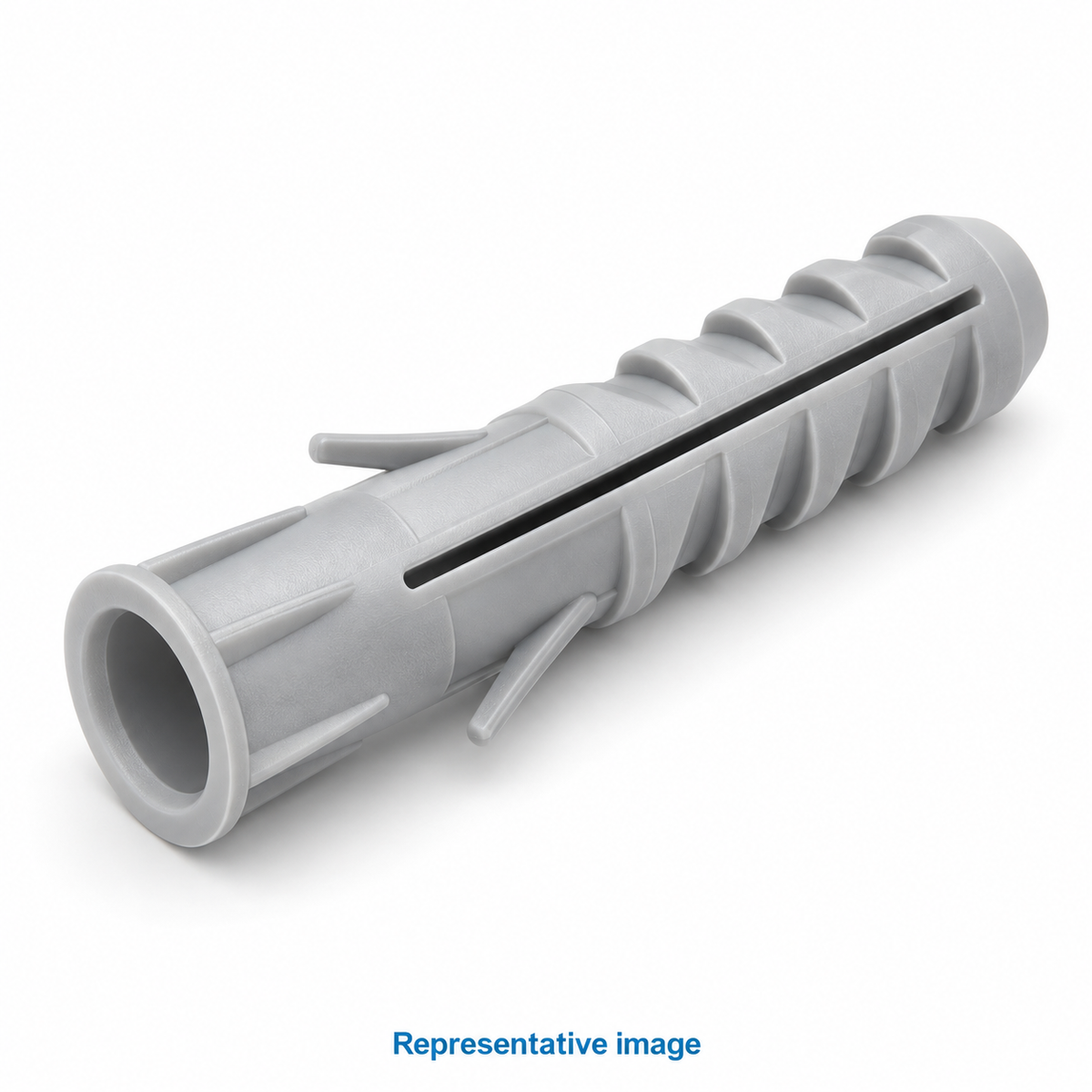 Representative ribbed plastic wall plug with longitudinal expansion split; size and specification vary — see product details