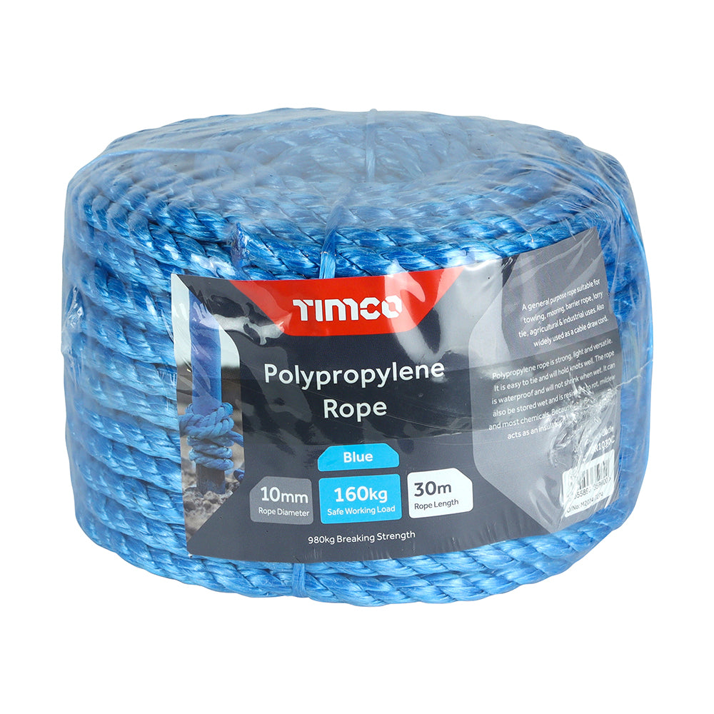 Timco Polypropylene Rope - Blue - Coil 10mm x 30m BR1030C — official TIMCO product photograph