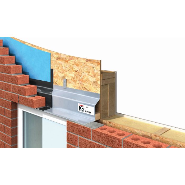 IG L7/50 lintel supplier range illustration shown installed; dimensions and clip quantities vary by ordered length.