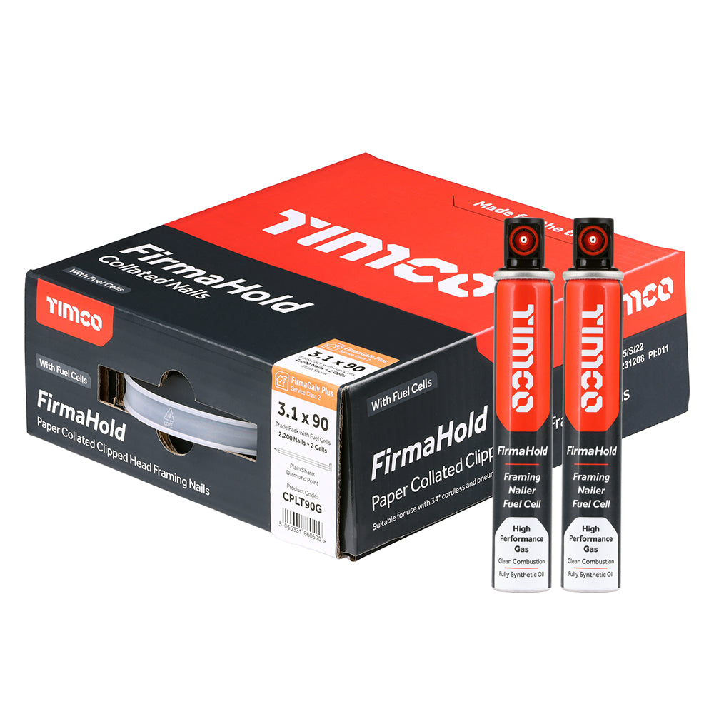 FirmaHold Collated Clipped Head Nails & Fuel Cells - Trade Pack - Plain Shank FirmaGalv + CPLT90G pack 2200