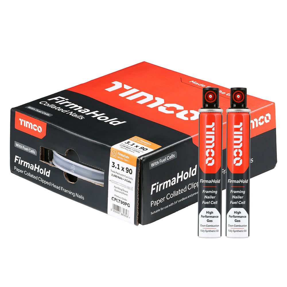 FirmaHold Collated Clipped Head Nails Trade Pack - Part ring Shank - FirmaGalv+ WITH GAS CPLT90PG (2200)