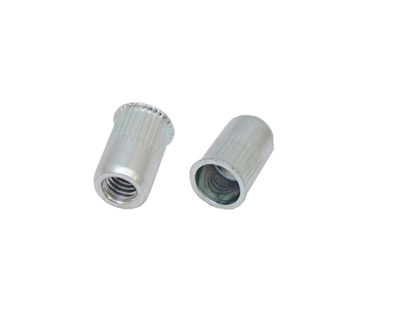 JRP reduced head steel round knurled rivet nuts — official supplier range photograph; size and pack contents as listed.