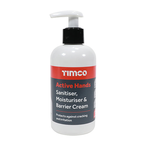 TIMCO Active Hands Sanitiser, Moisturiser & Barrier Cream 432077 — official supplier photograph; size and pack contents as listed.