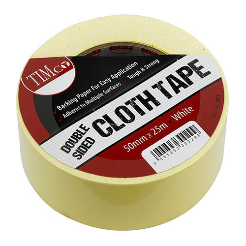 TIMCO Double Sided Cloth Tape - White DSCT — official supplier photograph; size and pack contents as listed.