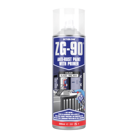 Action Can ZG-90 Anti-Rust Paint With Primer Satin Finish Black 500ml