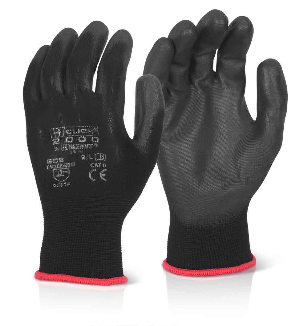 Representative supplier range image; size and pack quantity as listed. PU Coated Glove Black Large Pk 10
