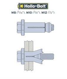Supplier technical illustration of the standard M8-M12 Hollo-Bolt mechanism. Lindaptor M10 Hollobolt Size 1 LINDHB10-1