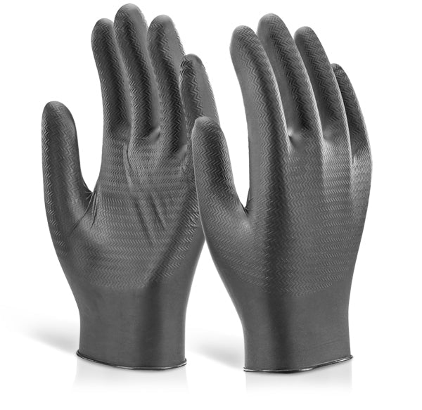 Glovezilla Nitrile Disposable Gripper XL Glove Powder Free Black (100) GZNDG10BXL
