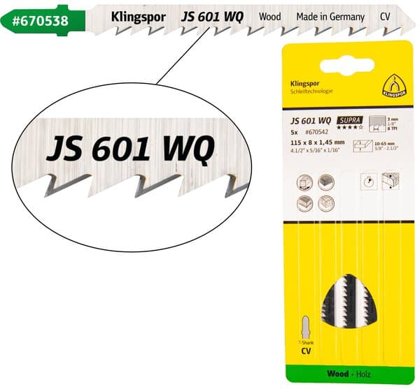 Klingspor JS 601 WQ wood jigsaw blade - representative manufacturer range image; size and grit vary