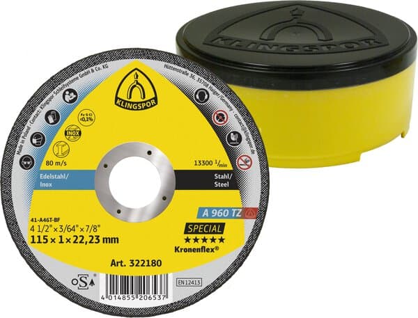 Klingspor 125 x 1.0 x 22mm Flat Metal CutA 960 TZ 322181 — manufacturer range photo; size and pack quantity as listed
