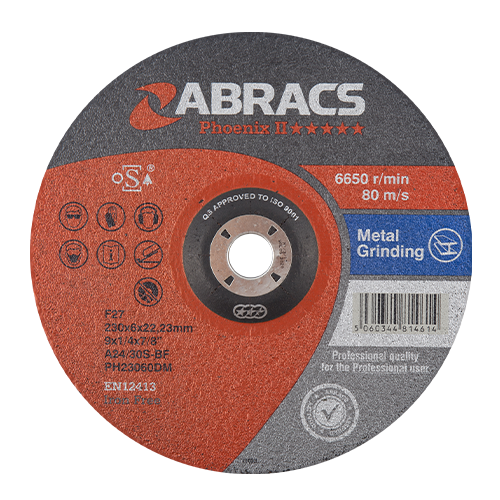 PHOENIX II 230mm x 6.8 x 22mm DPC METAL GRINDING ABPH23060DM — manufacturer range photograph; size as listed