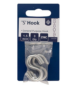 CD01038 BX10(X3) BZP 'S' HOOKS 1.1/2 — representative pack photograph; size and quantity as listed