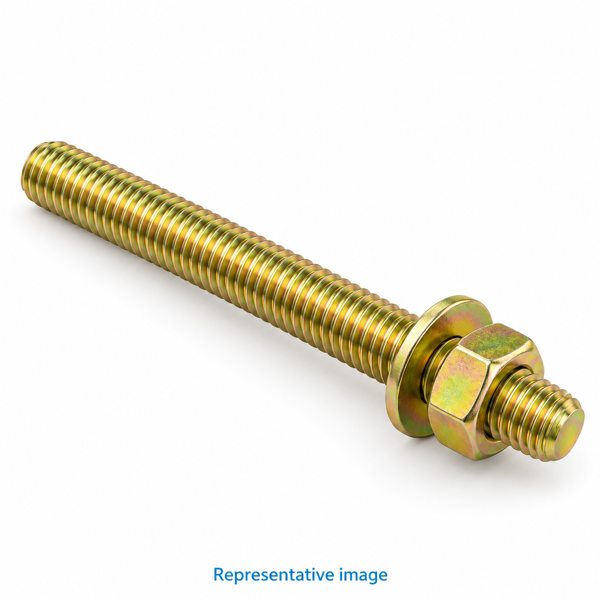 Representative straight fully threaded anchor stud with nut and washer; size and specification vary — see product details