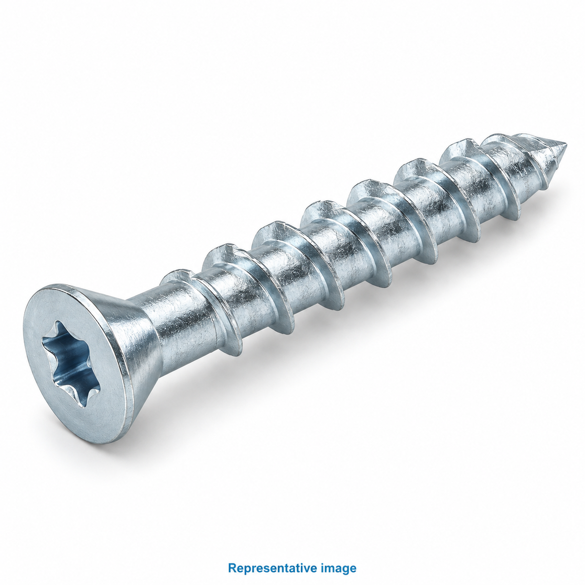 Representative countersunk concrete screw anchor with Torx recess, conical head and coarse concrete-cutting thread; size and specification vary — see product details