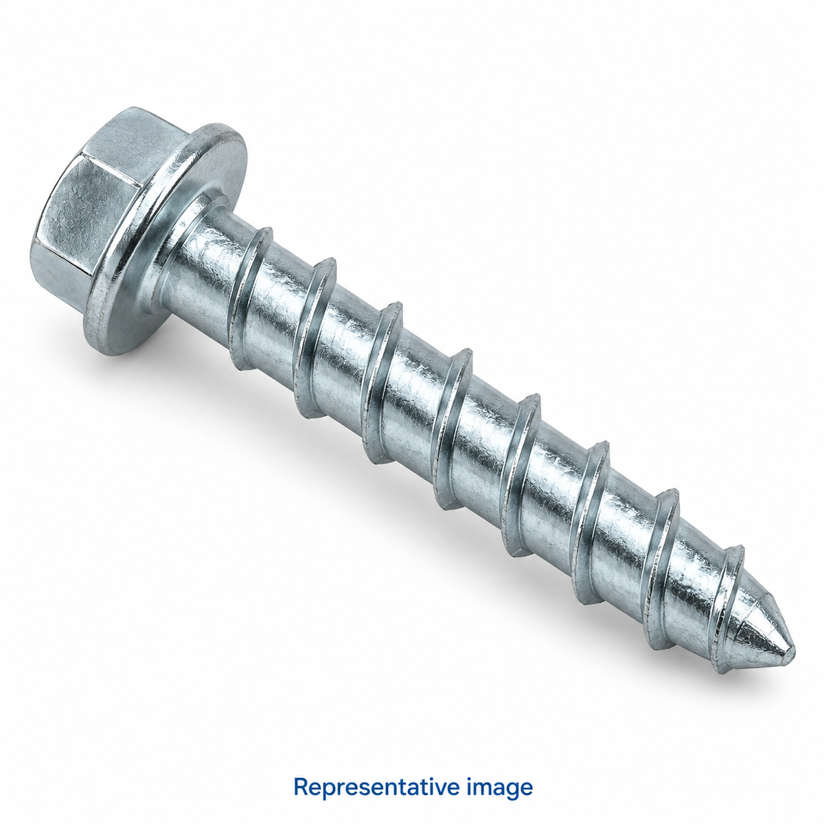 Representative concrete screw anchor with hexagonal flange head and coarse concrete-cutting thread; size and specification vary — see product details