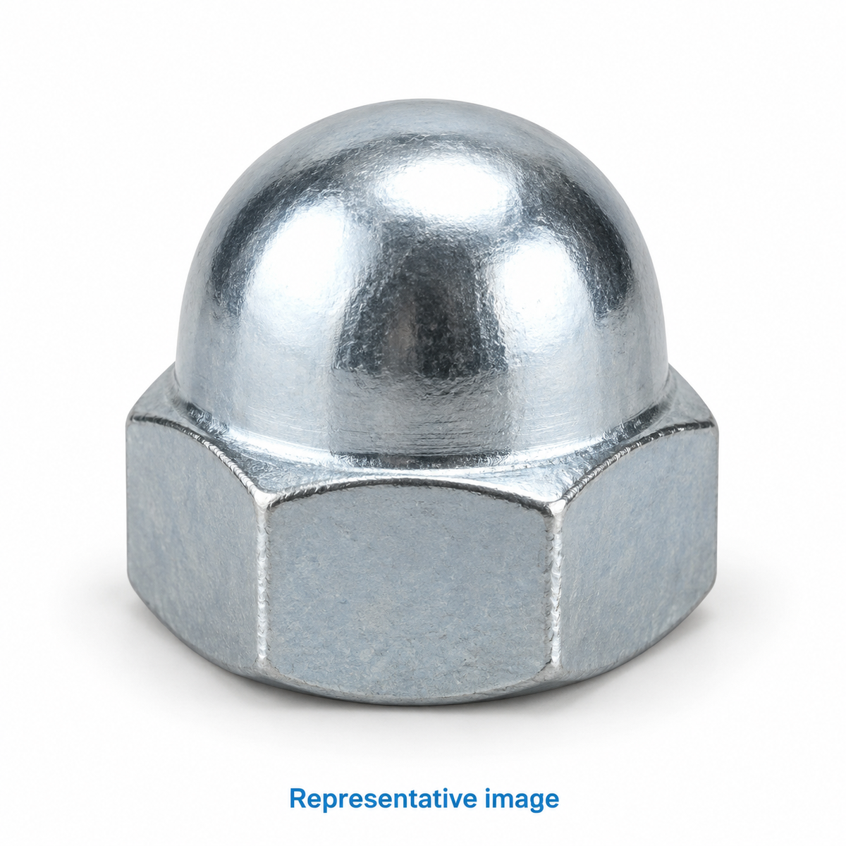 Representative hexagonal dome cap nut with closed rounded top; size and specification vary — see product details