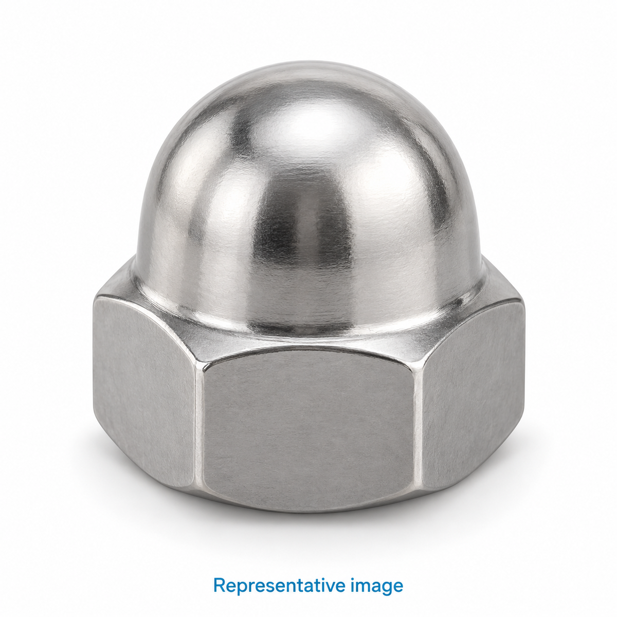 Representative hexagonal dome cap nut with closed rounded top; size and specification vary — see product details
