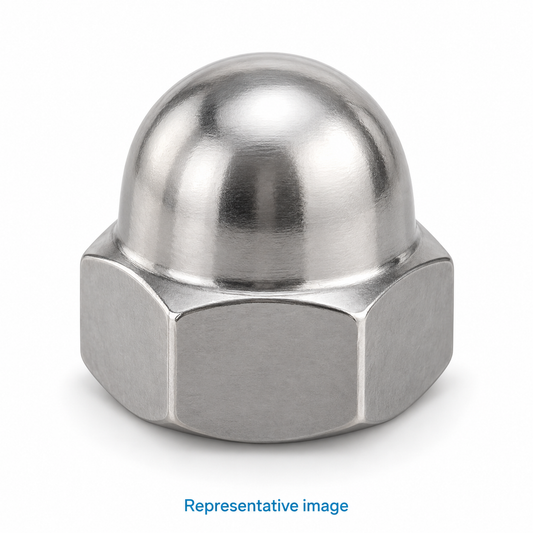 Representative hexagonal dome cap nut with closed rounded top; size and specification vary — see product details