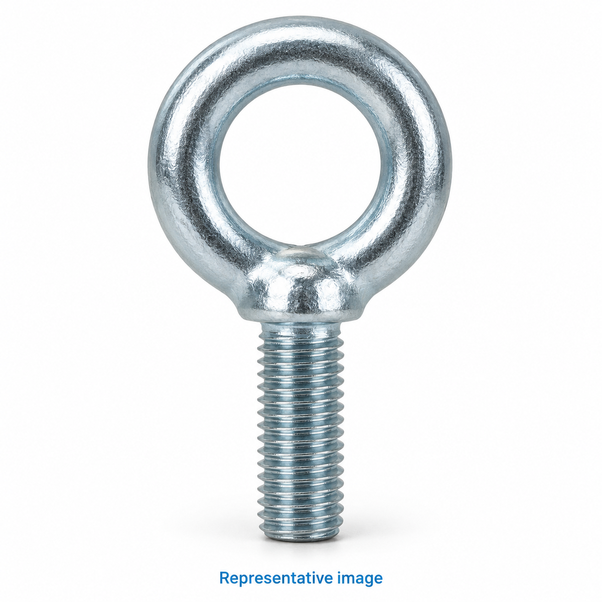 Representative forged eye bolt with circular loop head and threaded shank; size and specification vary — see product details