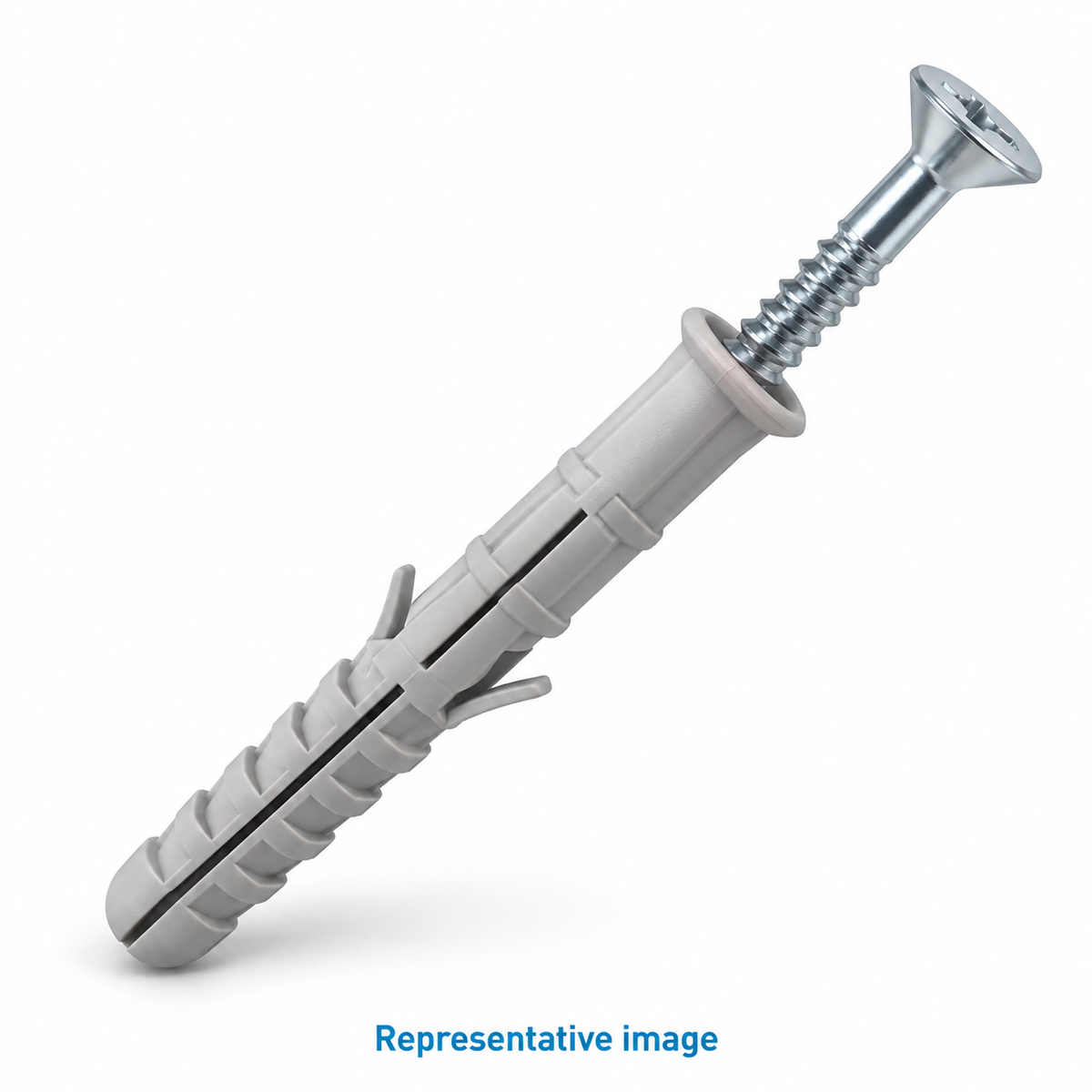 Representative long nylon frame fixing, ribbed nylon sleeve surrounding a countersunk screw; size and specification vary — see product details