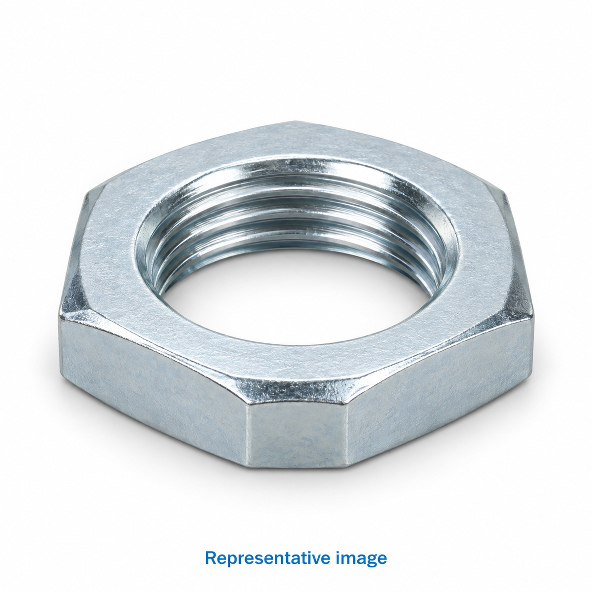 Representative thin hexagonal jam nut with threaded opening; size and specification vary — see product details