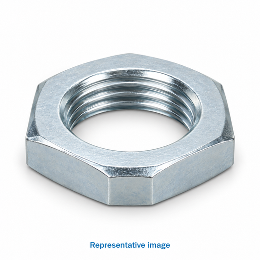 Representative thin hexagonal jam nut with threaded opening; size and specification vary — see product details