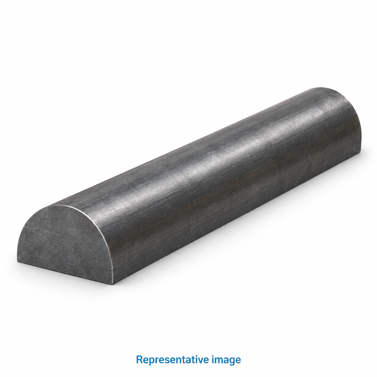 Representative solid half-round bar, flat underside and convex semicircular top, visible semicircular end; size and specification vary — see product details