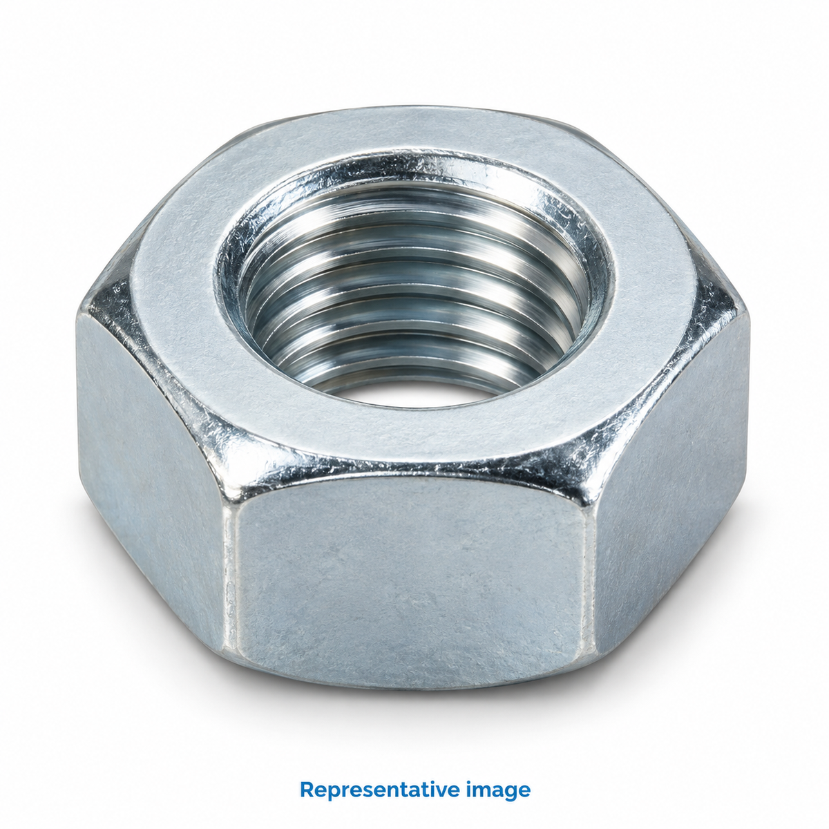 Representative standard hexagonal full nut with threaded circular opening; size and specification vary — see product details