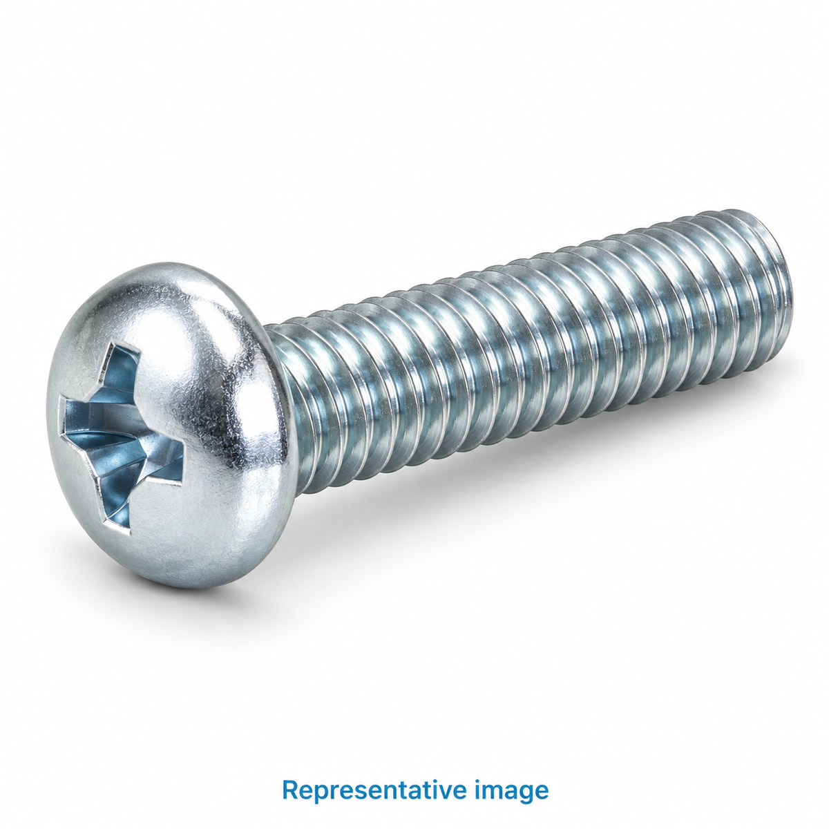 Representative cross-recess pan head machine screw with parallel fully threaded shank and flat end; size and specification vary — see product details
