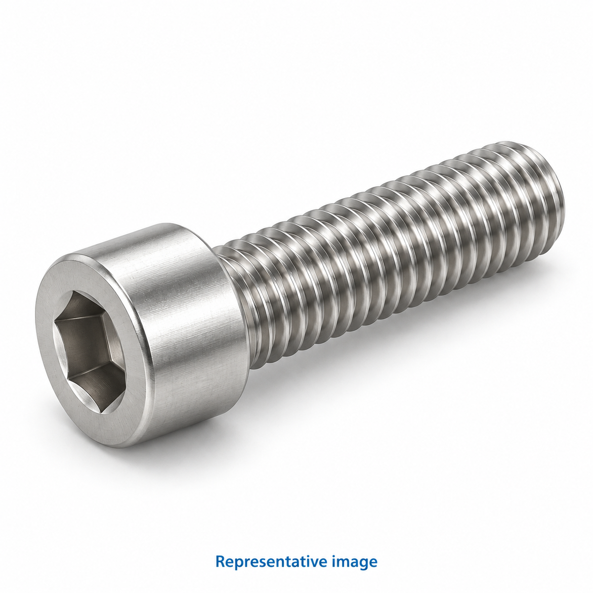 Representative socket cap screw, cylindrical head with recessed hexagonal socket, parallel threaded shank, flat end; size and specification vary — see product details