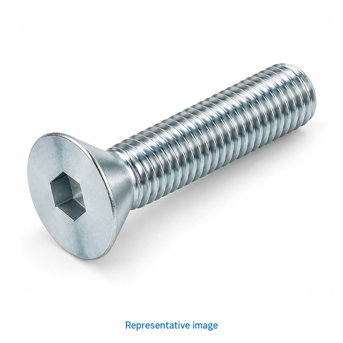 Representative socket countersunk screw, flat conical head with recessed hexagonal drive, parallel fully threaded shank; size and specification vary — see product details