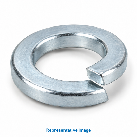 Representative split helical spring washer, clearly visible split and raised overlapping ends; size and specification vary — see product details