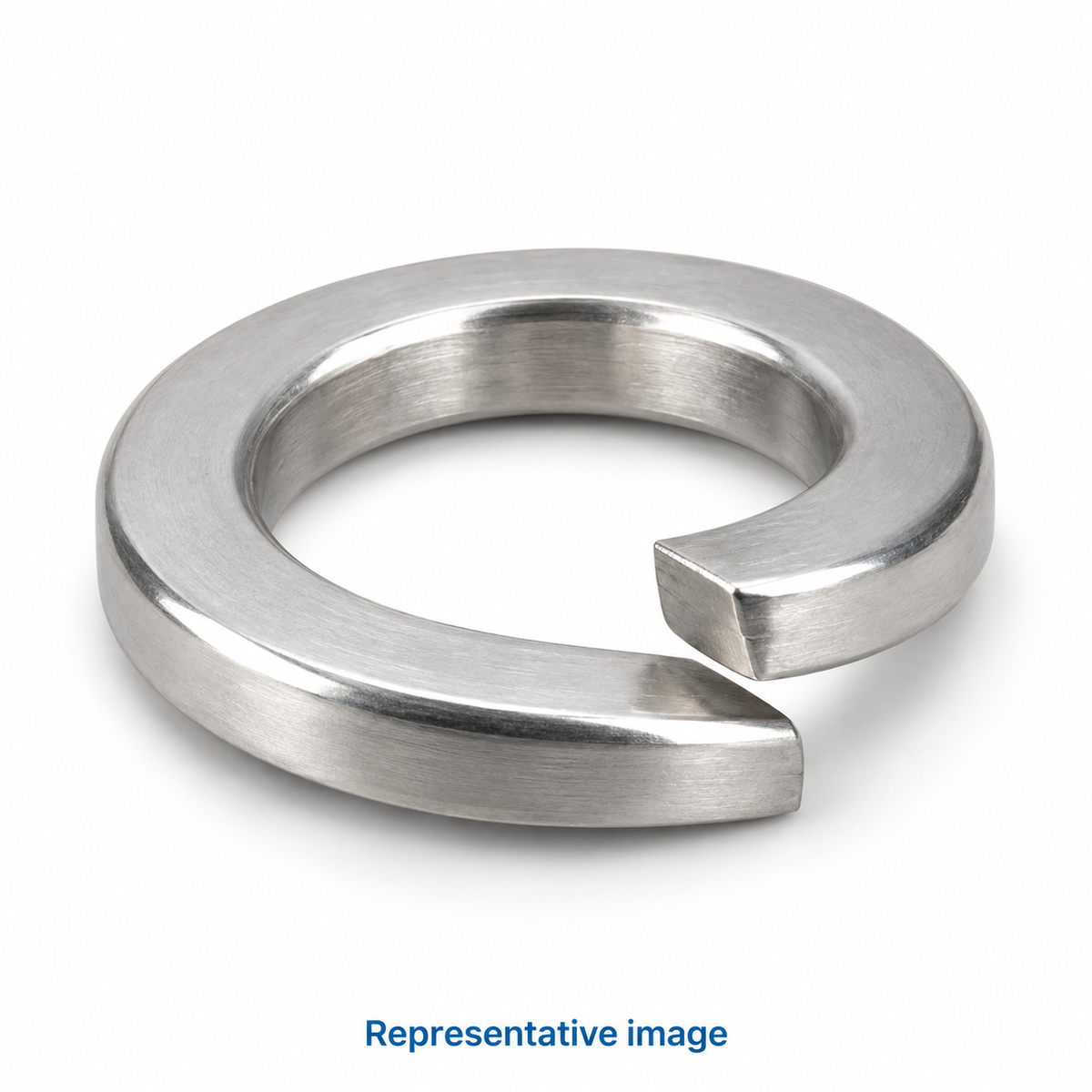 Representative split helical spring washer, clearly visible split and raised overlapping ends; size and specification vary — see product details