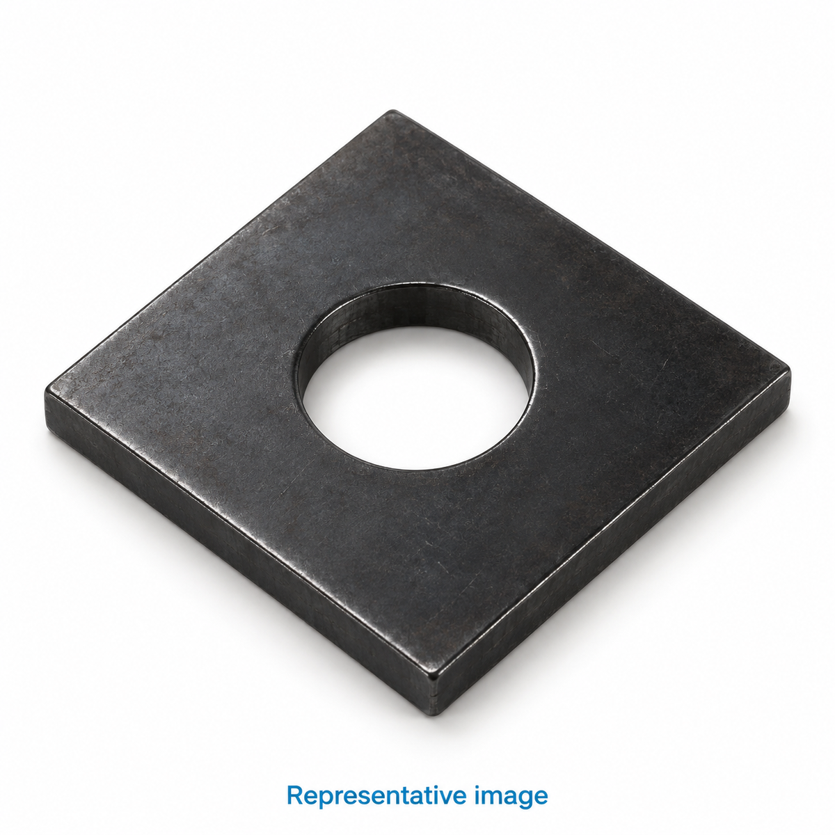 Representative square flat plate washer with circular central hole; size and specification vary — see product details