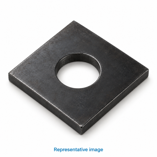Representative square flat plate washer with circular central hole; size and specification vary — see product details