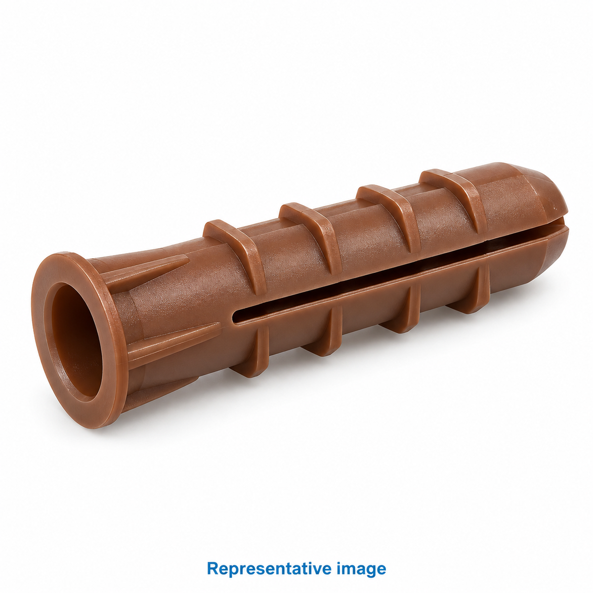Representative ribbed plastic wall plug with longitudinal expansion split; size and specification vary — see product details