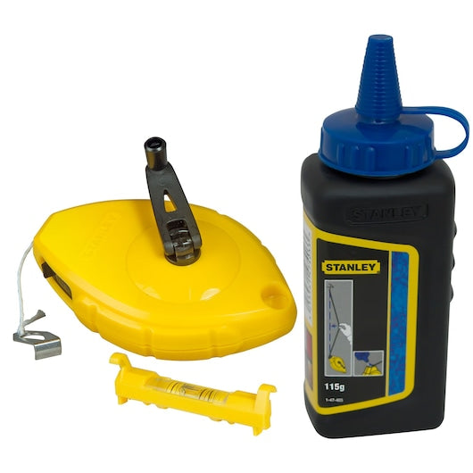 STANLEY CHALK LINE 30M BLUE CHALK AND LEVEL STAA047443 — official Stanley product photograph