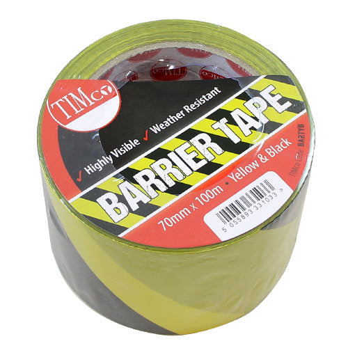 Timco Barrier Tape - Yellow & Black 100m x 70mm — official TIMCO product photograph