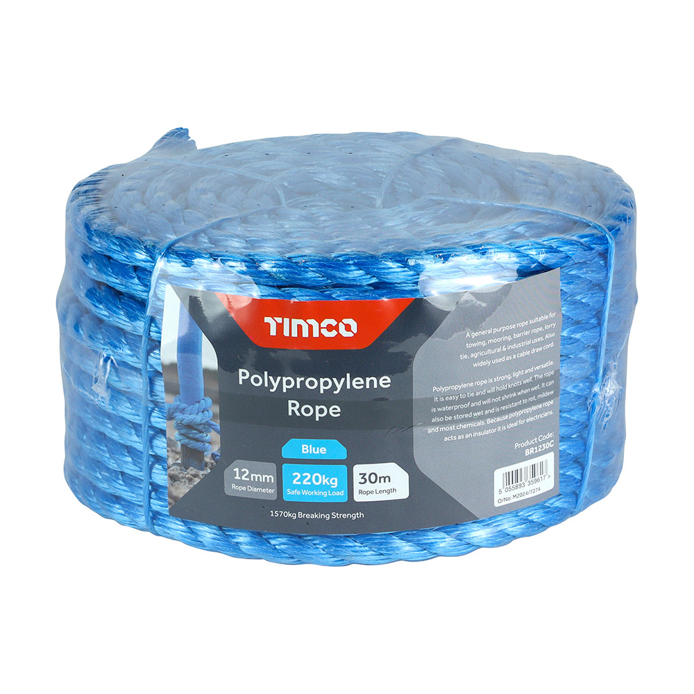 Timco Polypropylene Rope - Blue - Coil 12mm x 30m BR1230C — official TIMCO product photograph